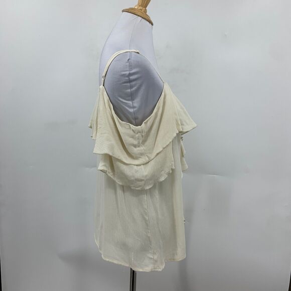 One The Land Tank Top Womens S Small Ivory Ruffle Overlap Cold Shoulder Cami - Picture 4 of 14